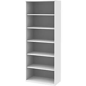 BARI boekenkast, 6 OH, 5 legborden, spaanplaat, B 800 x D 430 x H 2174 mm, wit