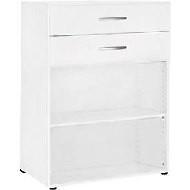 PALENQUE combi-boekenkast, 3 OH, 2 open vakken + 2 laden, B 800 x D 400 x 1104 mm, wit