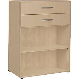PALENQUE combi-boekenkast, 3 OH, 2 open vakken + 2 laden, B 800 x D 400 x 1104 mm, ahorndecor