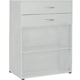 PALENQUE combi-boekenkast, 3 OH, 2 open vakken + 2 laden, B 800 x D 400 x 1104 mm, lichtgrijs