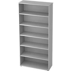 TOPAS LINE boekenkast, spaanplaat, 6 OH, 5 legborden, B 1000 x D 400 x H 2156 mm, lichtgrijs