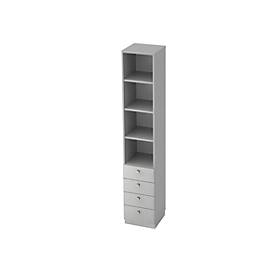 Combi-boekenkast 3 legborden + 4 laden, spaanplaat, B 400 x D 420 x H 2200 mm, lichtgrijs