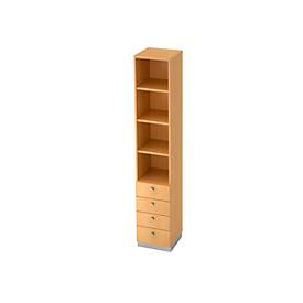 Combi-boekenkast 3 legborden + 4 laden, spaanplaat, B 400 x D 420 x H 2200 mm, beukendecor