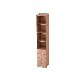 Combi-boekenkast 3 legborden + 4 laden, spaanplaat, B 400 x D 420 x H 2200 mm, notenhoutdecor