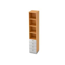 Combi-boekenkast 3 legborden + 4 laden, spaanplaat, B 400 x D 420 x H 2200 mm, beukendecor/zilver