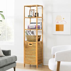Costway Bamboe Toren Wasmand Badkamer Hoge Kast met Bamboe Wasmand met Planken Ideaal 40 x 33 x 160 cm Natuurlijk