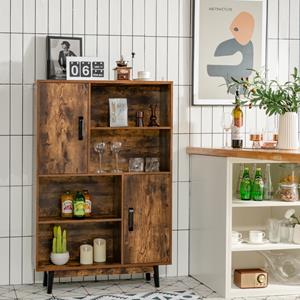 costway Boekenkast Houten Opbergkast met Deuren en Open Planken 80 x 24 x 120 cm Koffie