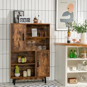 Costway Boekenkast Houten Opbergkast met Deuren en Open Planken 80 x 24 x 120 cm Koffie