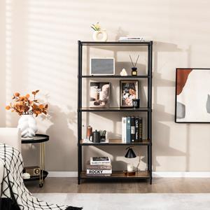 Costway Opbergrek met Flexibele Montage 5 Niveaus Boekenrek Industrieel Staand Rek voor Woonkamer Slaapkamer en Keuken Bruin