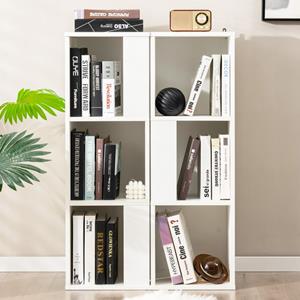 Costway 3-Laags Vrijstaande Boekenkast Display Plank met 6 Vakken Anti-Kantelbeveiliging voor Slaapkamer en Kinderkamer Wit