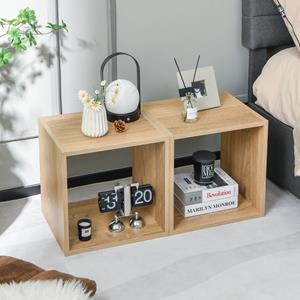 Costway Set van 2 Opbergplanken 2 Opbergkubussen Gecombineerde Tralieplank Stapelbare Boekenkast Opbergrek voor Vinylplaten 38 x 33 x 77 cm