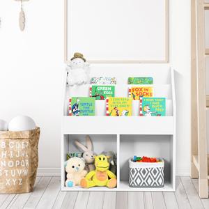 Costway Boekenkast voor Kinderen Speelgoedrek van Hout met 3-Traps Vak en 2 Planken 2-In-1 Kinderrek Opbergrek Wit 70 x 30 x 80 cm