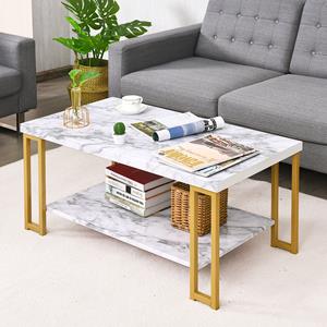 costway Salontafel Bijzettafel Banktafel Bijzettafel Consoletafel Salontafel Goud en Wit 100 x 49,5 x 45 cm