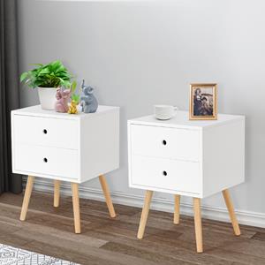 Costway Nachtkastje van MDF met 2 Laden Witte Nachttafel met Stabiele Structuur voor Slaapkamer Woonkamer 40 x 40 x 56 CM Wit