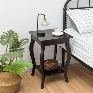 Costway Nachtkastje met Plank 2 Niveaus Bijzettafel van Hout met Gebogen Poten Laptoptafel Banktafel voor Woonkamer Slaapkamer (Bruin)