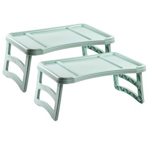PlasticForte Set van 2x stuks ontbijt op bed dienblad/tafeltje 51 x 33 cm in het mintgroen -
