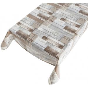 Bellatio Buiten tafelkleed/tafelzeil houten planken print x 245 cm -
