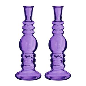 Bloemenvaas Florence - 2x - voor kleine stelen/boeketten - paars glas - helder - D8,5 x H23 cm -