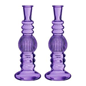 Bloemenvaas Florence - 2x - voor kleine stelen/boeketten - paars glas - ribbel - D8,5 x H23 cm -