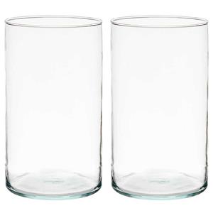 Giftdecor Bloemenvazen 2x stuks - cilinder vorm - transparant glas - 17 x 30 cm -