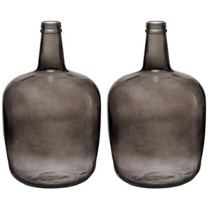 Giftdecor Bloemenvazen 2x stuks - flessen model - glas - grijs transparant - 22 x cm -