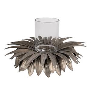 Clayre & Eef Waxinelichthouder Bloem Ã 41x20 cm Goudkleurig Ijzer Glas