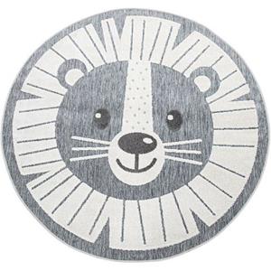 Kinderteppich Tweet 464, Paco Home, rund, Höhe: 12 mm, Flachgewebe, Hoch-Tief-Effekt, Motiv Löwe, In- und Outdoor geeignet