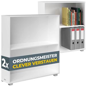 CASARIA Bücherregal 77x60x28cm 2x Holz 2 Fächer Boden Höhenverstellbar 150kg Belastbarkeit Kippschutz Bücher Büro Wohnzimmer Standregal Regal Weiß