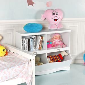 Costway Kinderboekenkast met 4 Vakken Speelgoed & Boeken Opbergmeubel met Golfvormige Basis Afgeronde Hoeken 105,5 x 39,5 x 84 cm