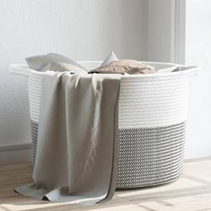 bonnevie Wäschekorb Grau und Weiß Ø55x36 cm Baumwolle vidaXL967356