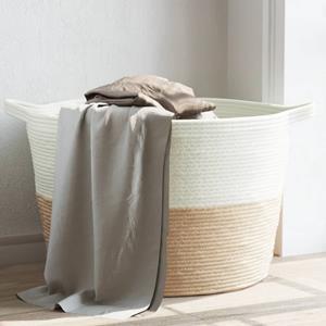 Bonnevie - Wäschekorb Beige und Weiß Ø60x36 cm Baumwolle vidaXL637407