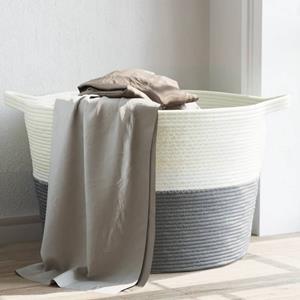 bonnevie Wäschekorb Grau und Weiß Ø60x36 cm Baumwolle vidaXL760440