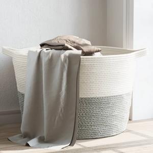 bonnevie Wäschekorb Grau und Weiß Ø60x36 cm Baumwolle vidaXL451509