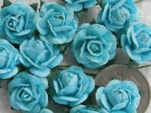 Decoflorall Mulberry Roosjes Turquoise/Lichtblauw 10-15 mm / PAK Mulberry Roosje
