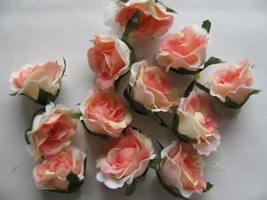 Decoflorall Roosjes 3 cm. Zijde Best Quality Zalmroze TRIcolor10 st Roos zijdebloem