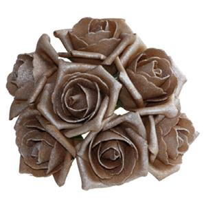 Decoflorall foam roos Emilia antique Coffee bundel 7st Parelmoer bloemen