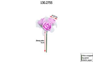 Decoflorall Actie Mini foamrose met tule Roze BULK pak 96*3 roosjes is 288 st Minifoamrose met tule