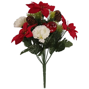 Decoflorall Kerstster Kerstroos boeket met Anjer en Denneappel Kerstster Rood