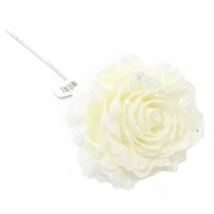 Decoflorall foam roos LARGE SINGLE foam ROOS dia 13cm. Ivoorwit+glitter op=op