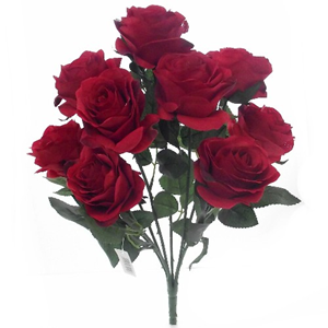 Decoflorall Rozen bundel bush 45cm. 9 knoppen Rood flowerwall