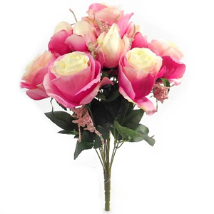 Decoflorall Rozen bundel bush 45cm. 12 knoppen PINK/CREME flowerwall