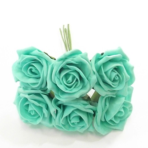 Decoflorall foam roos Princess Kleurvast Aquamarijn 6 cm. BUNDEL 6 foamroos