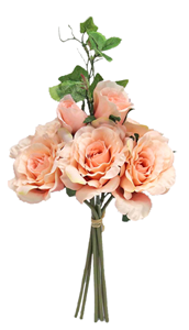 Decoflorall Rozen groot en klein met blad boeketje 42cm. Champ/zalm flowerwall vuller