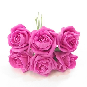 Decoflorall foam roos Princess Kleurvast Fuchsia Pink 6 cm. BUNDEL 6 foamroos