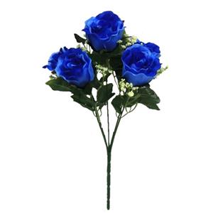 Decoflorall Sweety Rose Rozenboeketje (5 knop) met Gips 31cm. BLAUW Rozenboeketje Gips