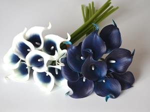 Decoflorall Calla Real Touch WIT + Navy Blue +/- 7 cm. en 37cm lang. / st Calla Real Touch +/- 7 cm.