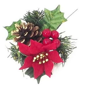 Decoflorall KerstbijstekerKerstroos. Dennenappel en besjes / stuk Kerstbijsteker