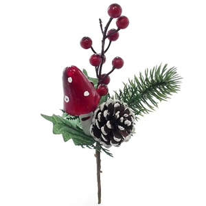 Decoflorall KerstbijstekerLeuke Paddenstoel dennenappel besjes / stuk  Kerstbijsteker