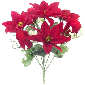Decoflorall Kerstroos +Roosboeket POINSETTIA BOEKET 7 knoppen Rood/wit POINSETTIA