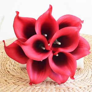 Decoflorall Calla Real Touch Rood Zwart hart +/- 7 cm. en 37cm lang. / st Calla Real Touch +/- 7 cm.